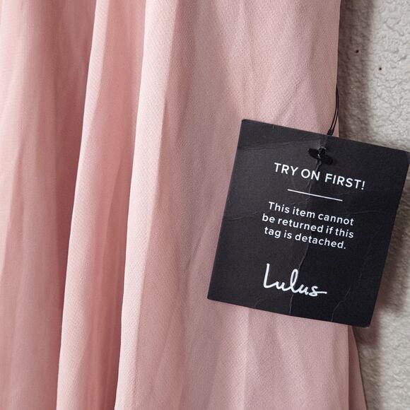 Lulus Pink Chiffon Dress Lace Bodice Spaghetti Strap Size S Bridesmaid - Picture 5 of 9